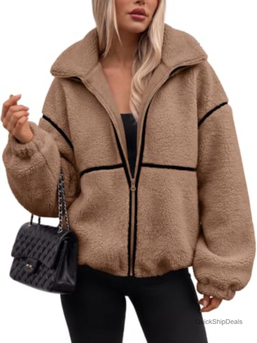 Oversized Sherpa Fleece Jacket Full Zip Up Teddy Coat